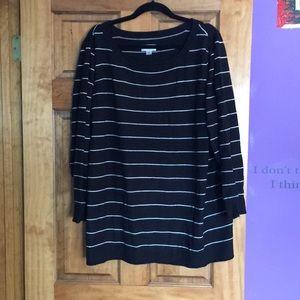 Size 26/28 Black sweater with white stripes.